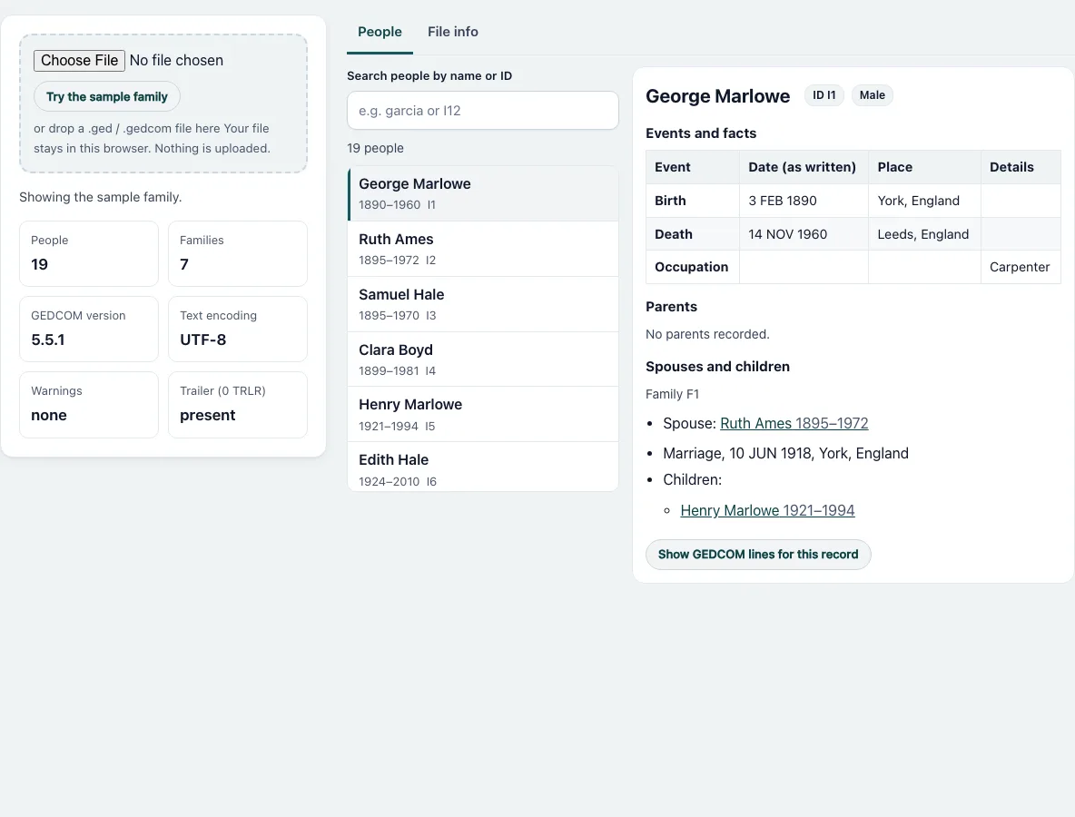 Gedcom viewer example